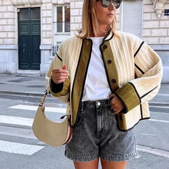 Contrast Single Breasted Patchwork Quilted Coat Women - Picture 5 of 7